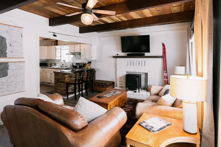 Renovated living area at Red Cedar Cabin